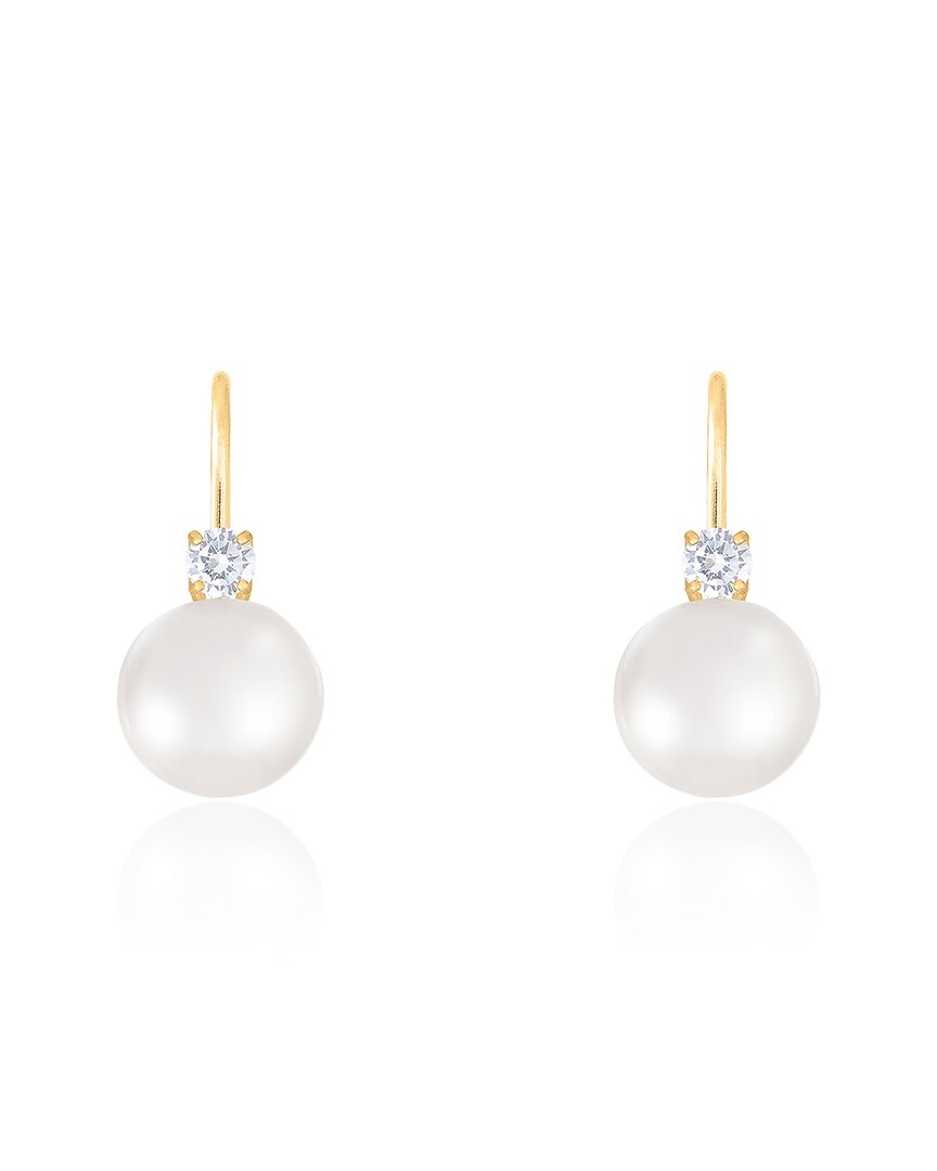 Splendid Pearls 14k 0.10 Ct. Tw. Diamond & 8-8.5mm Pearl Drop Earrings