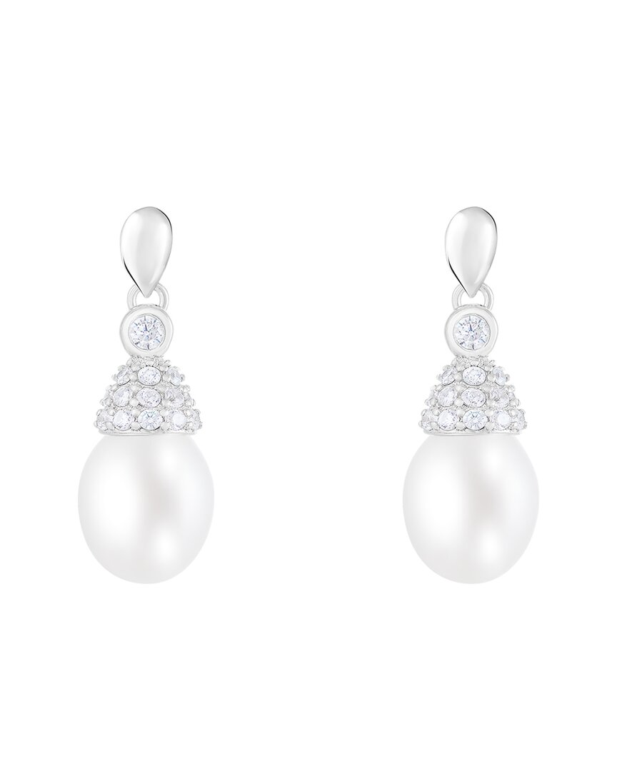 Splendid Pearls 7.5-8mm Pearl Cz Dangle Earrings