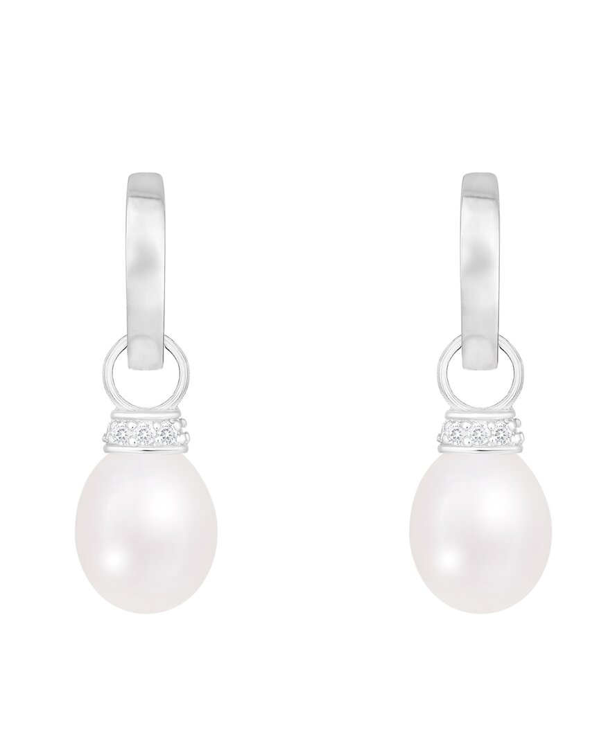 Splendid Pearls 8-8.5mm Pearl Cz Huggie Earrings