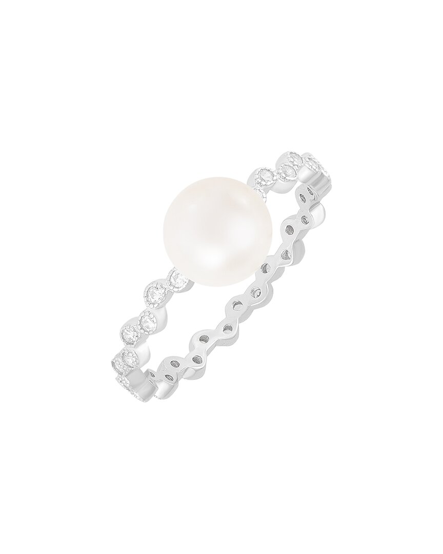 Splendid Pearls Silver 7-8mm Pearl Cz Ring
