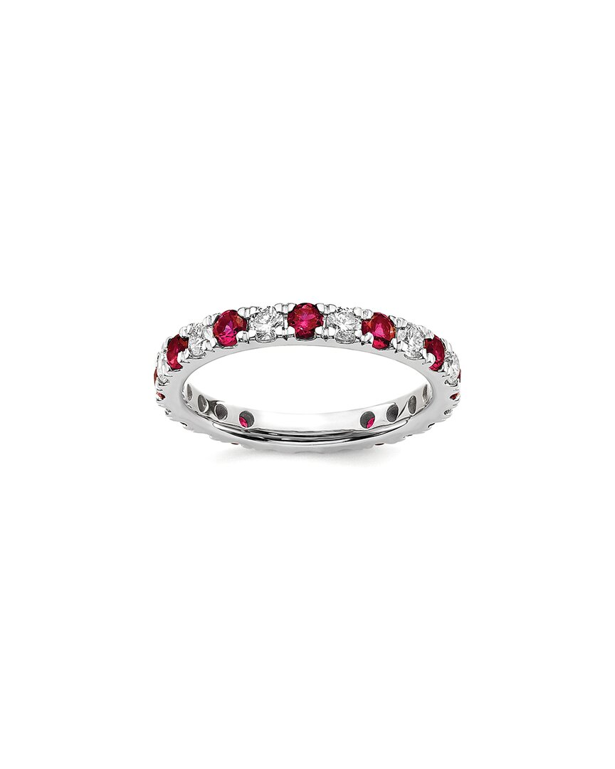 Lab Grown Gemstones 14k 1.75 Ct. Tw. Lab-grown Diamond & Lab-grown Ruby Eternity Ring In Metallic