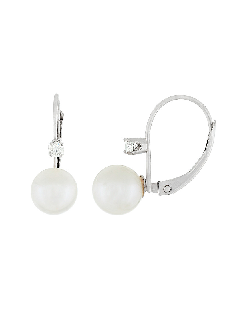 Splendid Pearls 14k 0.10 Ct. Tw. Diamond & 7-8mm Akoya Pearl Earrings