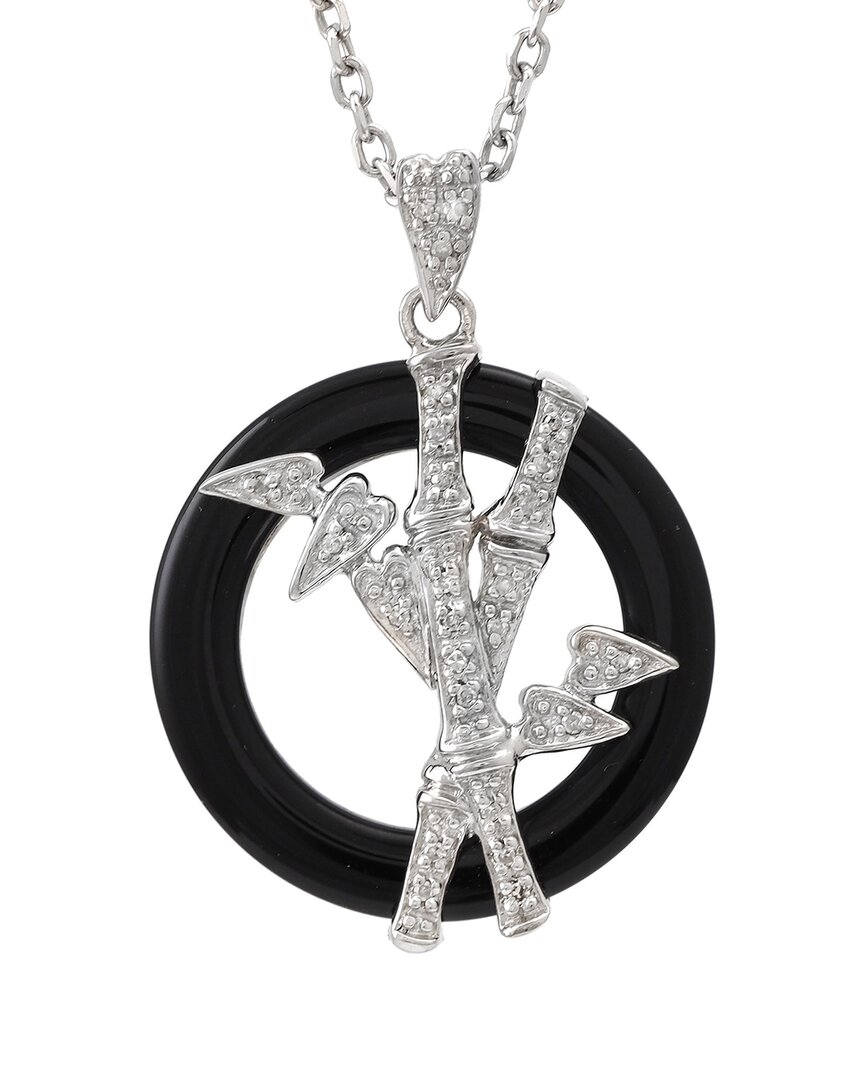 Gemstones Silver 0.1 Ct. Tw. Diamond & Onyx Necklace