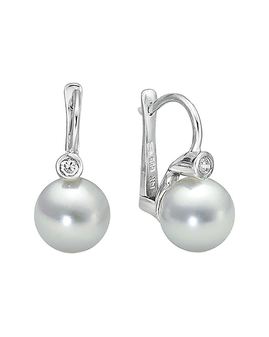Belpearl 14k 0.10 Ct. Tw. Diamond & 8.5 Mm Akoya Pearl Earrings
