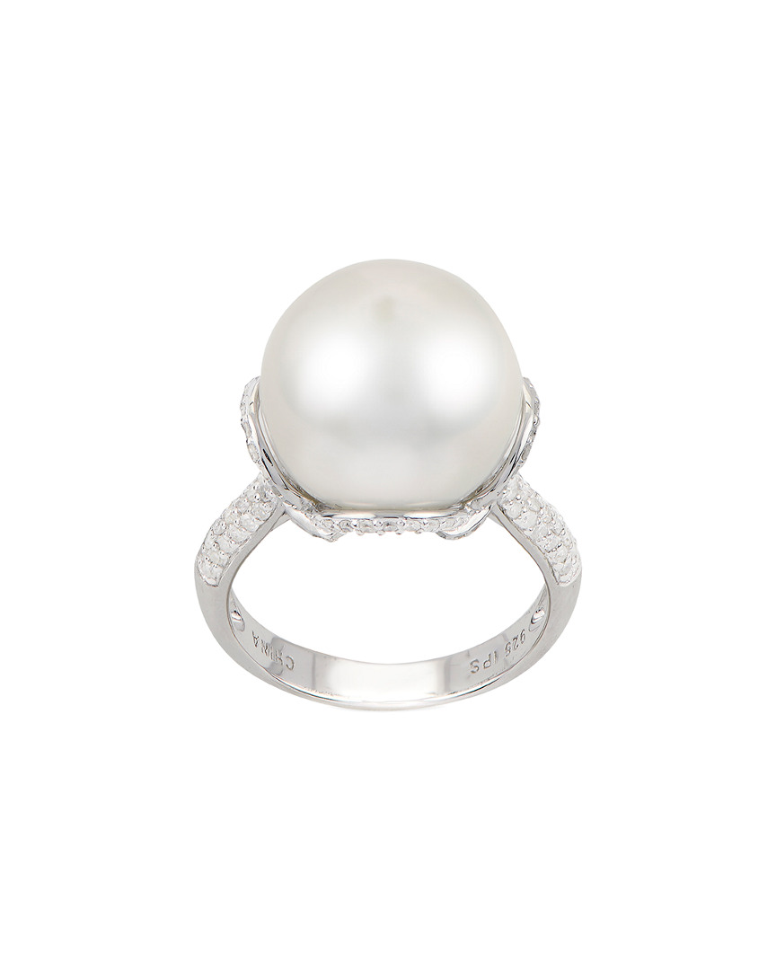 Pearls Imperial Windsor Silver 0.70 Ct. Tw. Diamond & 14-15mm Freshwater Pearl Ring