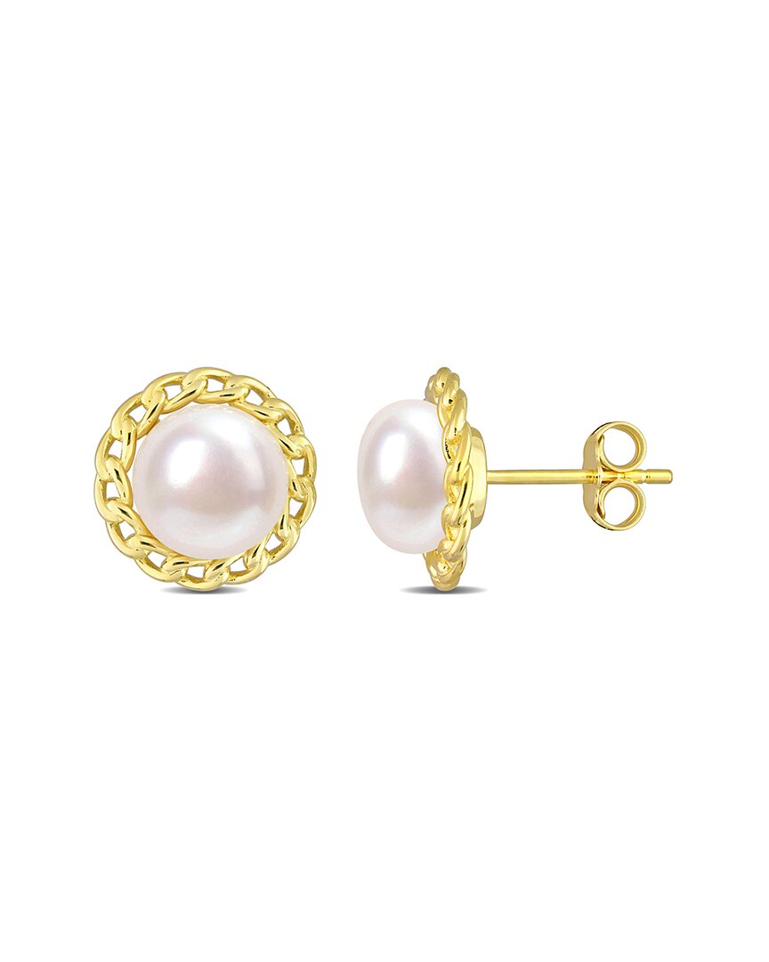 Rina Limor Gold Over Silver 8-8.5mm Pearl Halo Studs