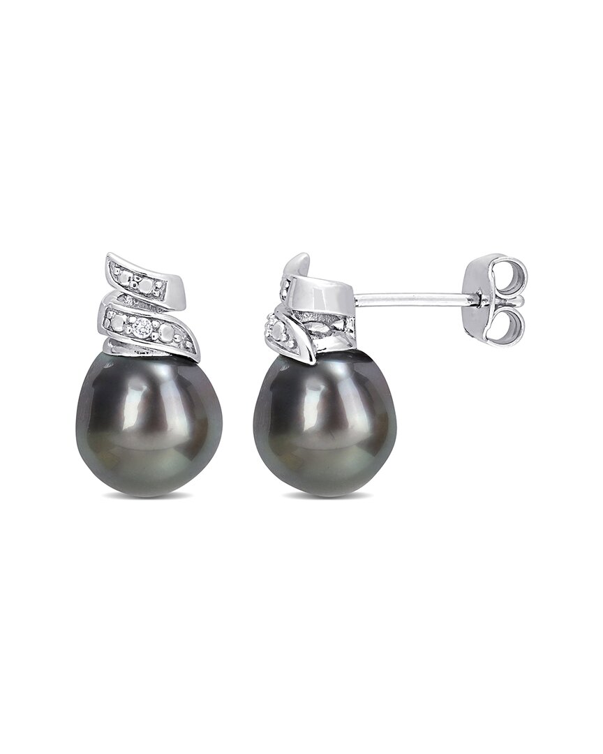 Rina Limor Silver Diamond 8-9mm Pearl Swirl Studs