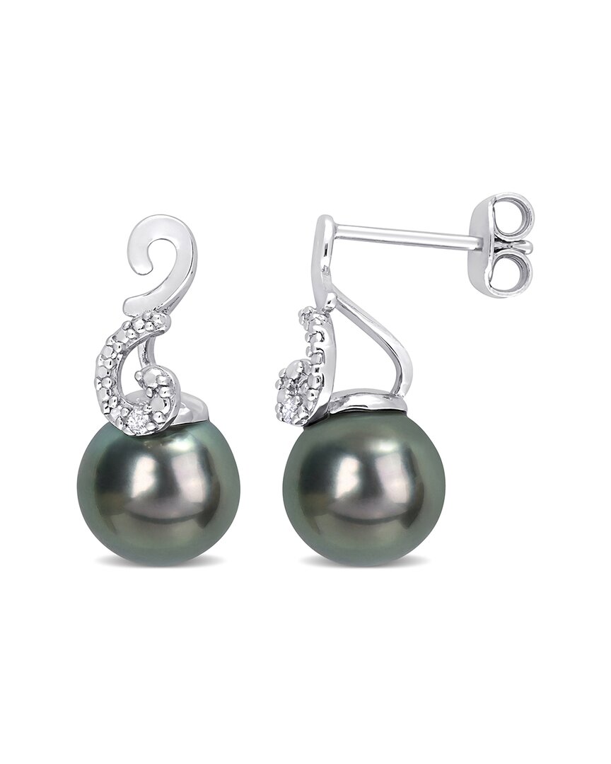 Rina Limor Silver Diamond 8-9mm Pearl Swirl Drop Studs