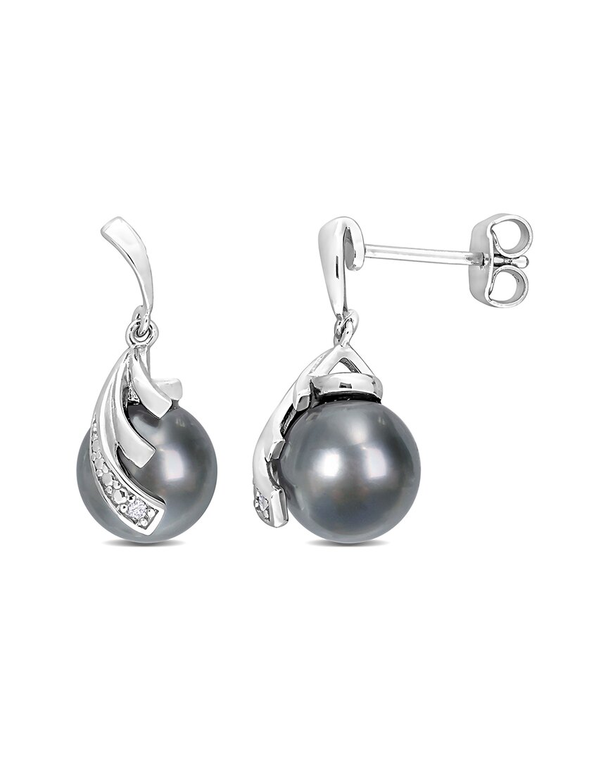 Rina Limor Silver Diamond 8-9mm Pearl Feather Earrings