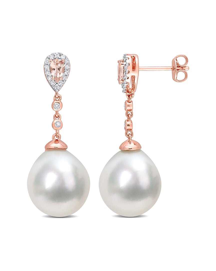 Rina Limor Rose Over Silver 0.76 Ct. Tw. Diamond & Gemstone 12-12.5mm Pearl Earrings