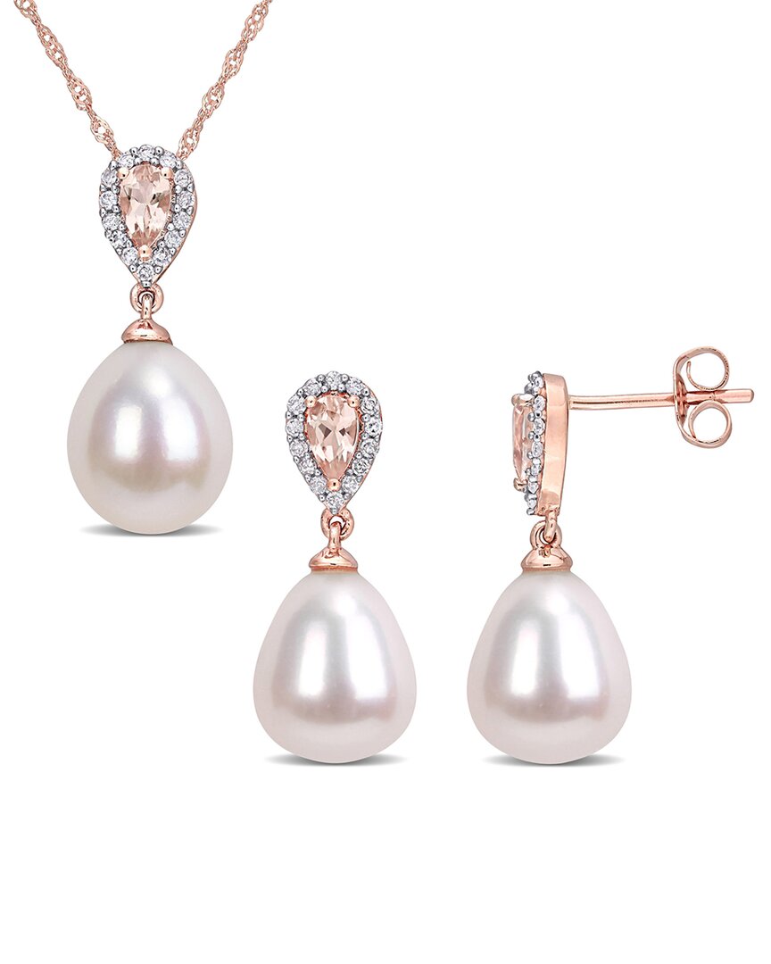 Rina Limor 10K Rose Gold 0.96 ct. tw. Diamond & Morganite 9-9.5mm Pearl Jewelry Set