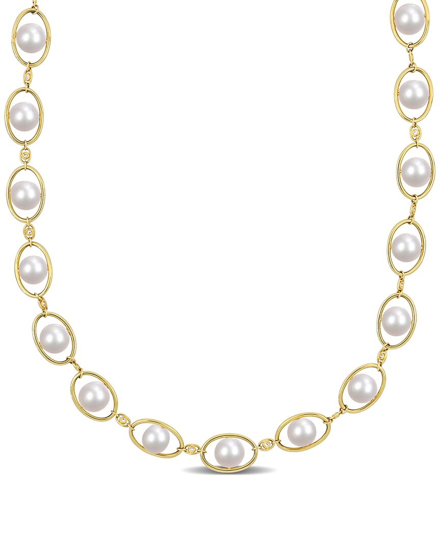 Rina Limor 18k Over Silver 8-8.5mm Pearl Halo Necklace