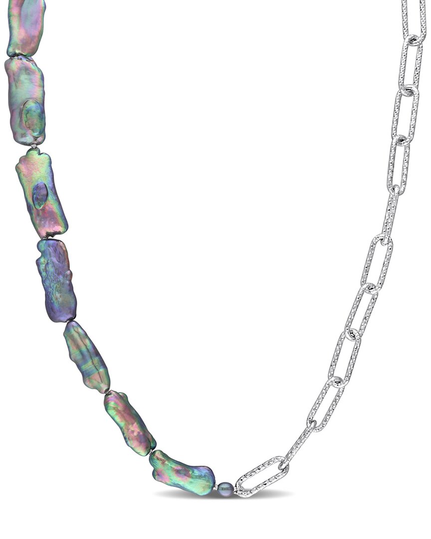 Rina Limor Silver 5-5.5mm Pearl Oval Link Necklace