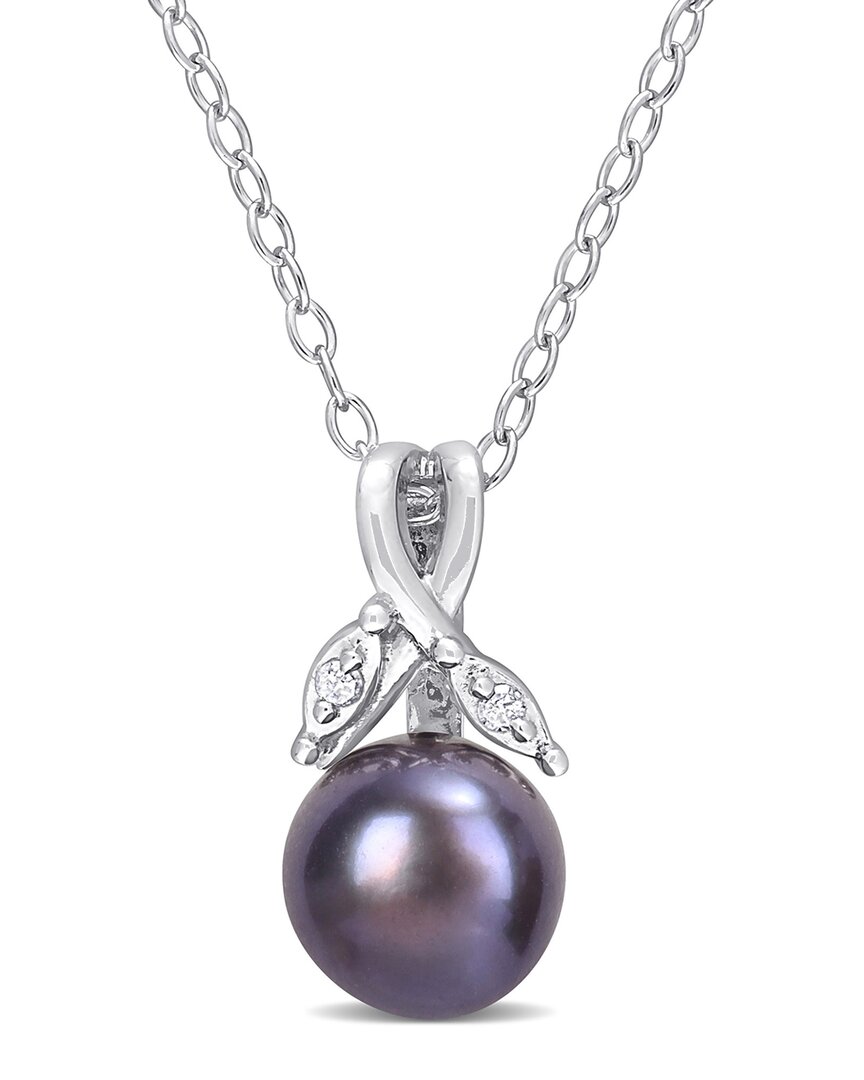 Rina Limor Silver Diamond 7.5-8mm Pearl Pendant Necklace