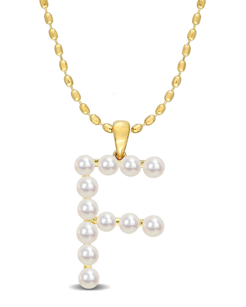 Rina Limor Gold Over Silver 3.5-4mm Pearl F Initial Pendant