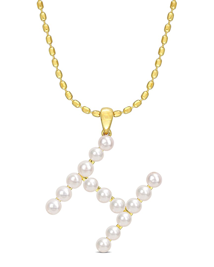 Rina Limor Gold Over Silver 3.5-4mm Pearl H Initial Pendant