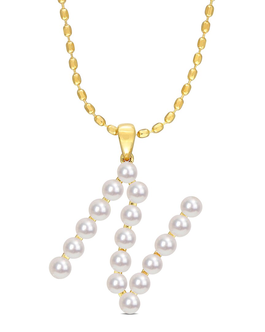 Rina Limor Gold Over Silver 3.5-4mm Pearl N Initial Pendant