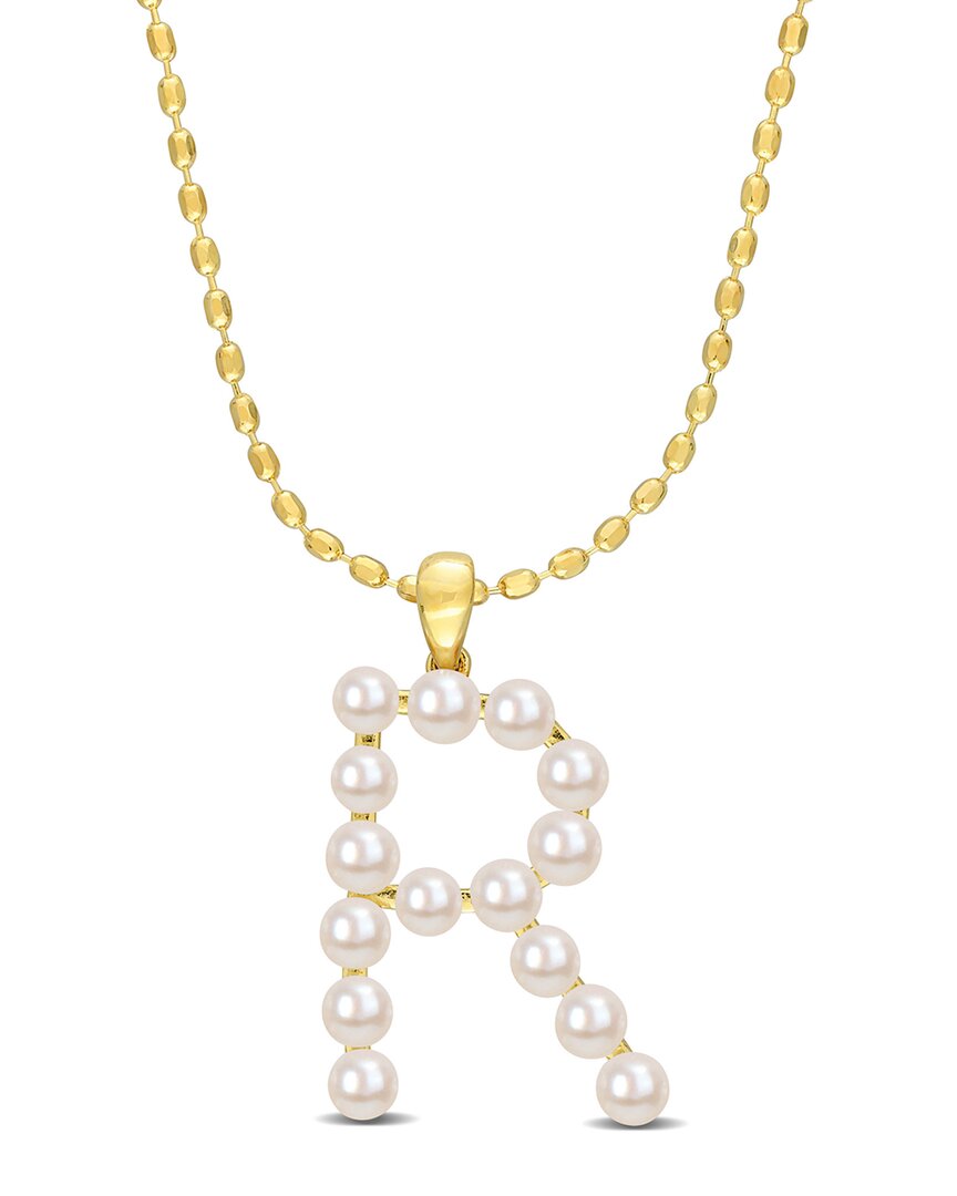 Rina Limor Gold Over Silver 3.5-4mm Pearl R Initial Pendant