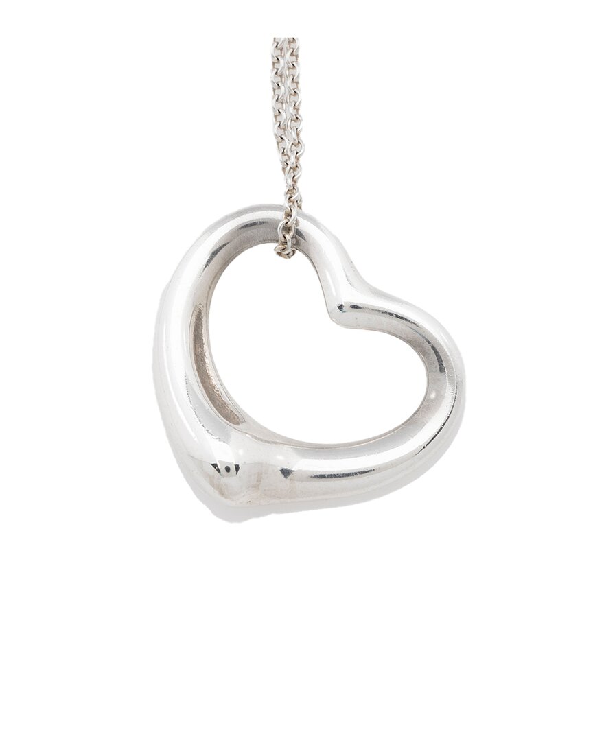 Tiffany & Co . Silver Open Heart 16mm Small Necklace (authentic Pre-loved) In Metallic
