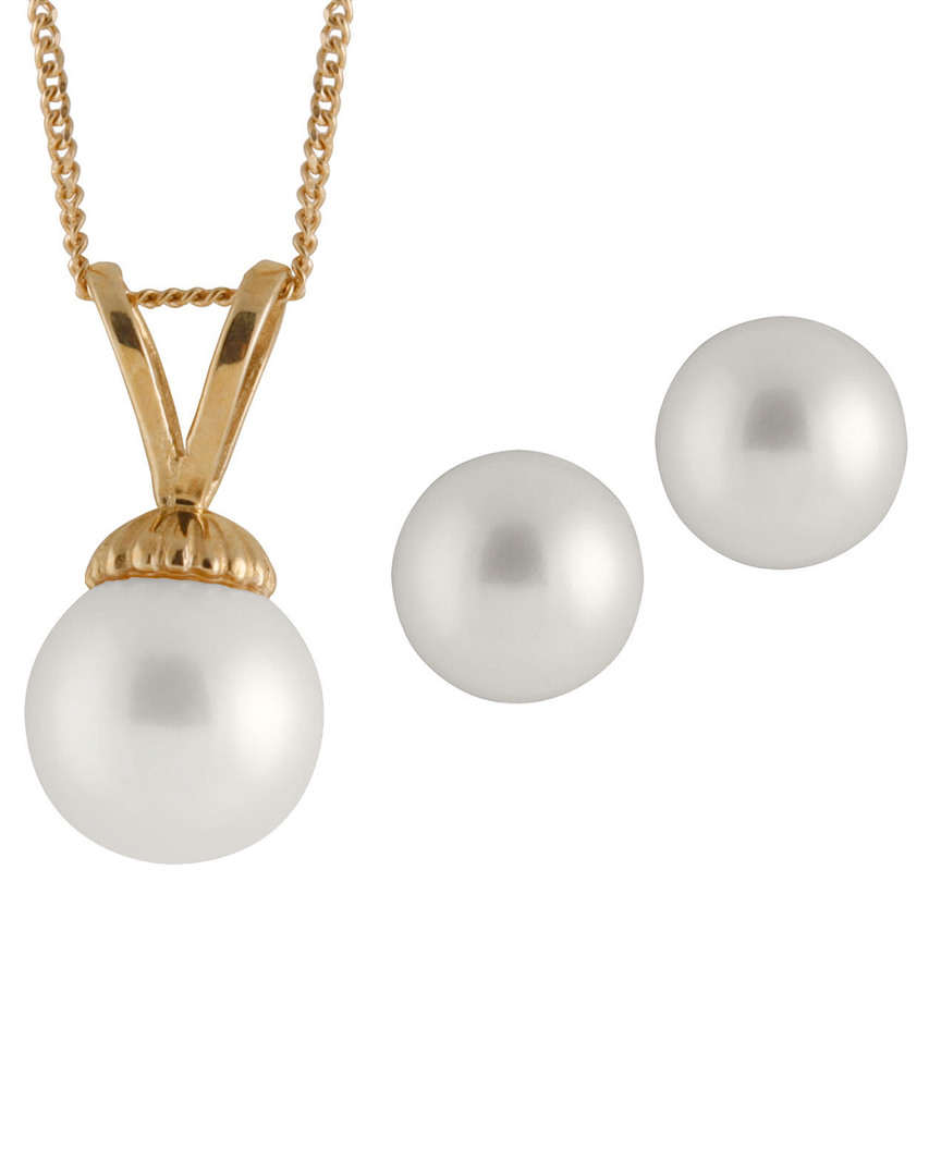 Splendid Pearls 14k 7-7.5mm Akoya Pearl Necklace & Earrings Set