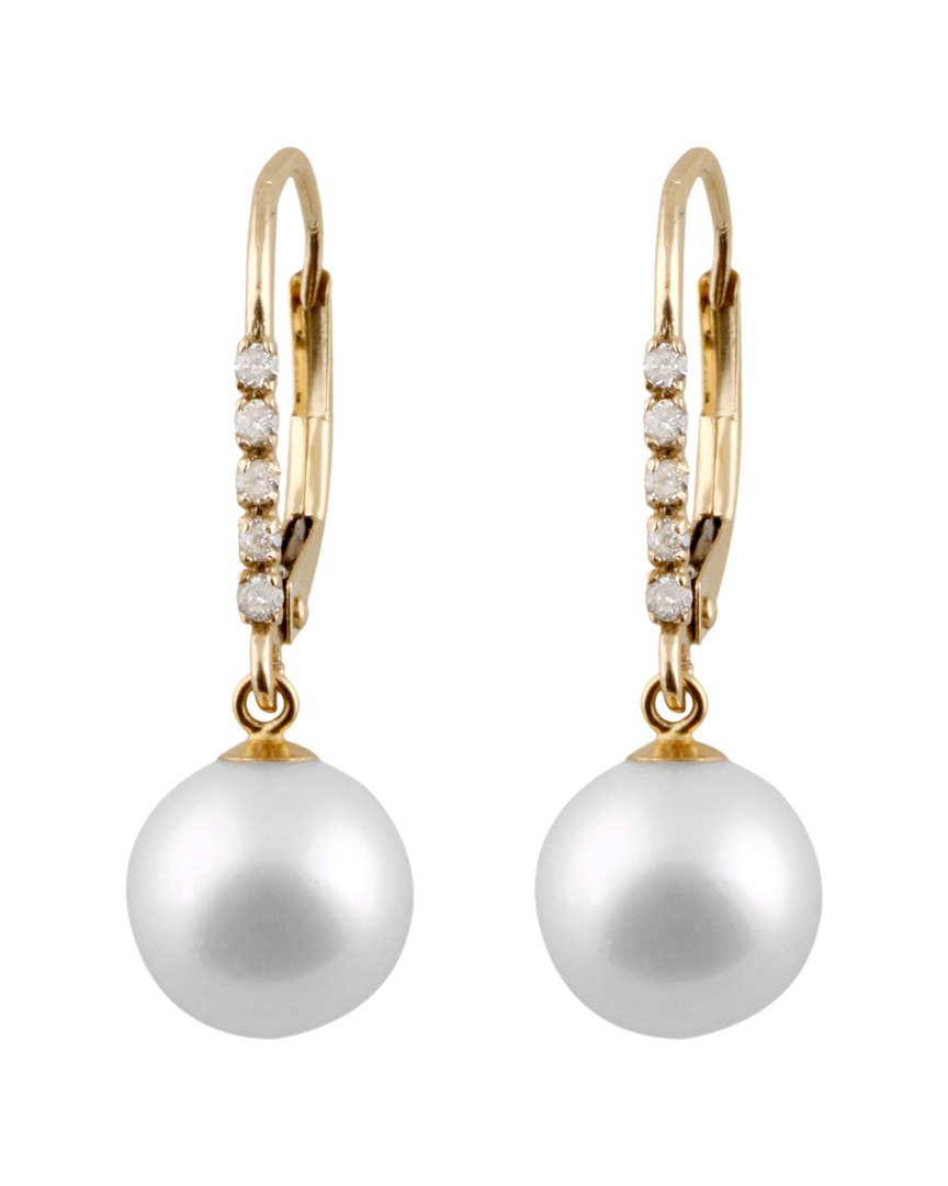 Splendid Pearls 14k 0.05 Ct. Tw. Diamond & 7-7.5mm Freshwater Pearl Drop Earrings
