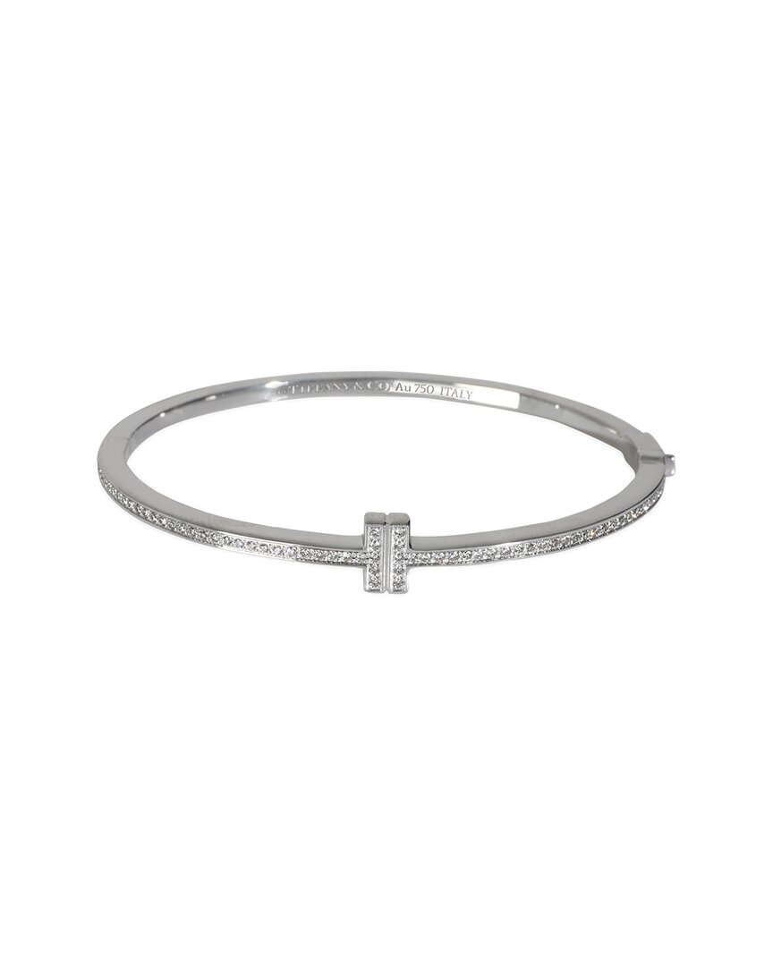 Tiffany & Co . Tiffany T Diamond Hinged Wire Bangle 18k 0.62 Ct. Tw. Diamond Bracelet (authentic Pre- In Metallic