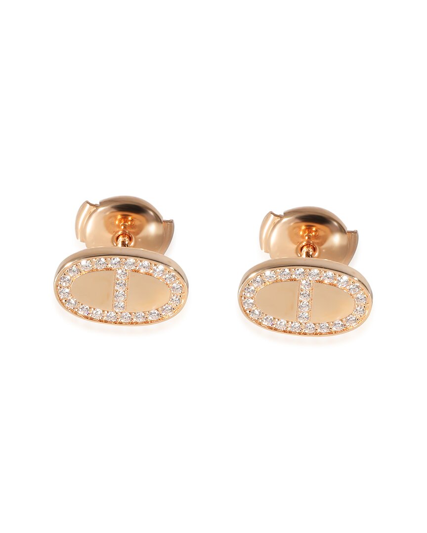 Pre-owned Hermes Hermès Chaine D'ancre 18k Rose Gold 0.36 Ct. Tw. Diamond Stud Earring (authentic Pre-loved)