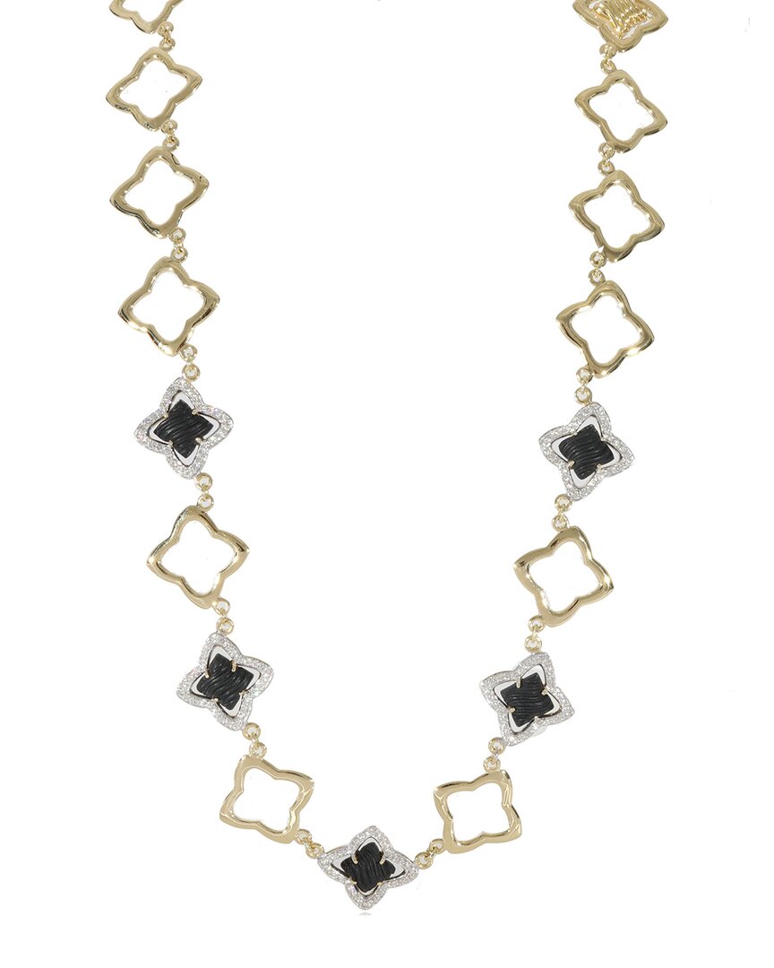 David Yurman Quatrefoil Onyx Diamond Necklace In 18k Yellow Gold 1.75 Ct In Gold