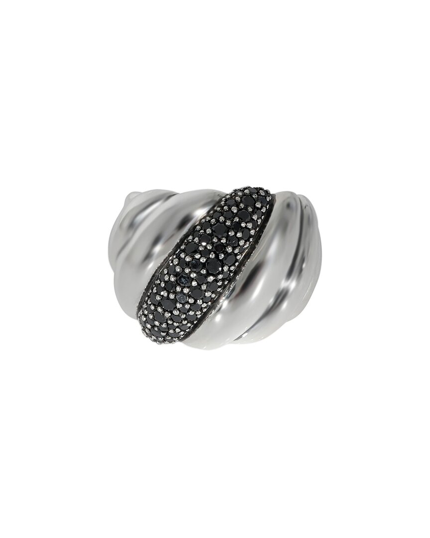 David Yurman Hampton Cable Ring With Black Diamonds In Sterling Silver 0.84 Ctw In Metallic