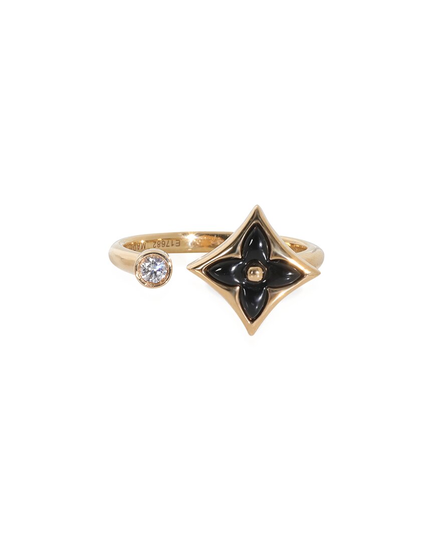 Pre-owned Louis Vuitton Yellow Gold Onyx & Diamond Color Blossom Mini Star Ring (authentic Pre-loved)