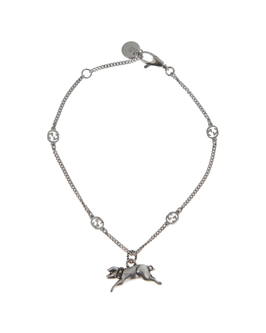 Gucci Silver Piggy Charm Bracelet In Metallic