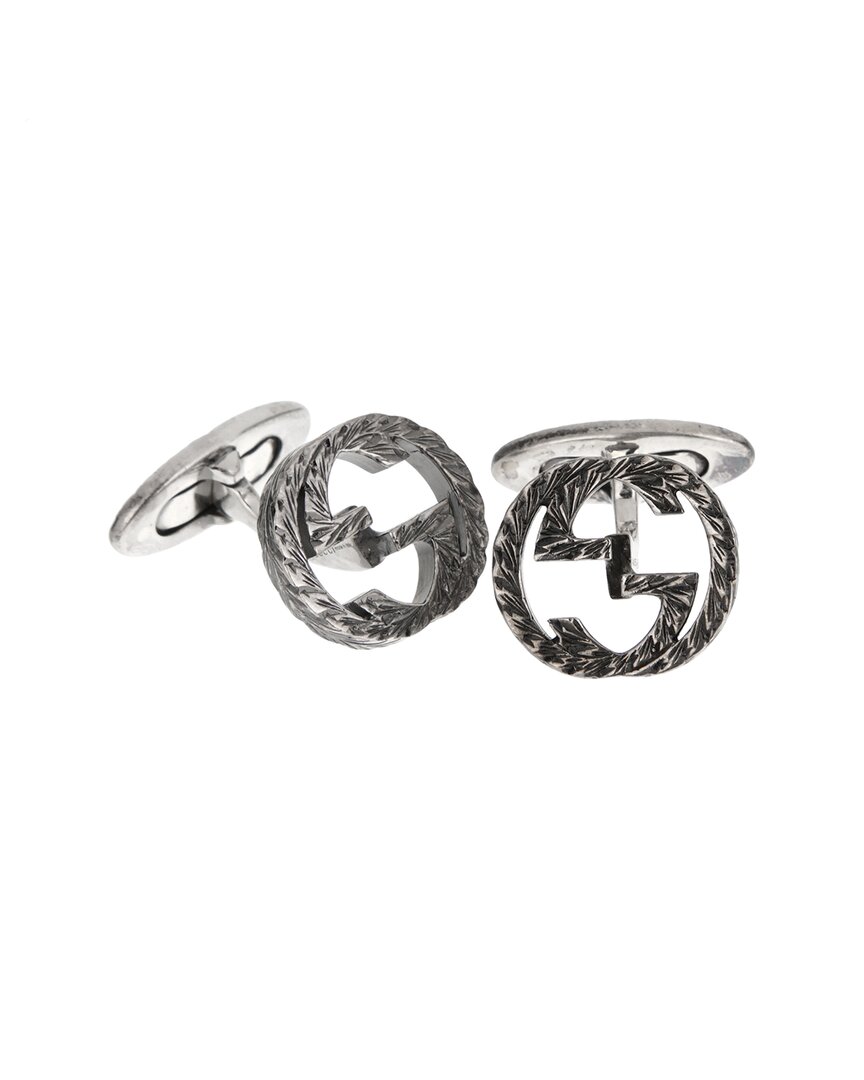 Gucci Silver Interlocking G Cufflinks In Black