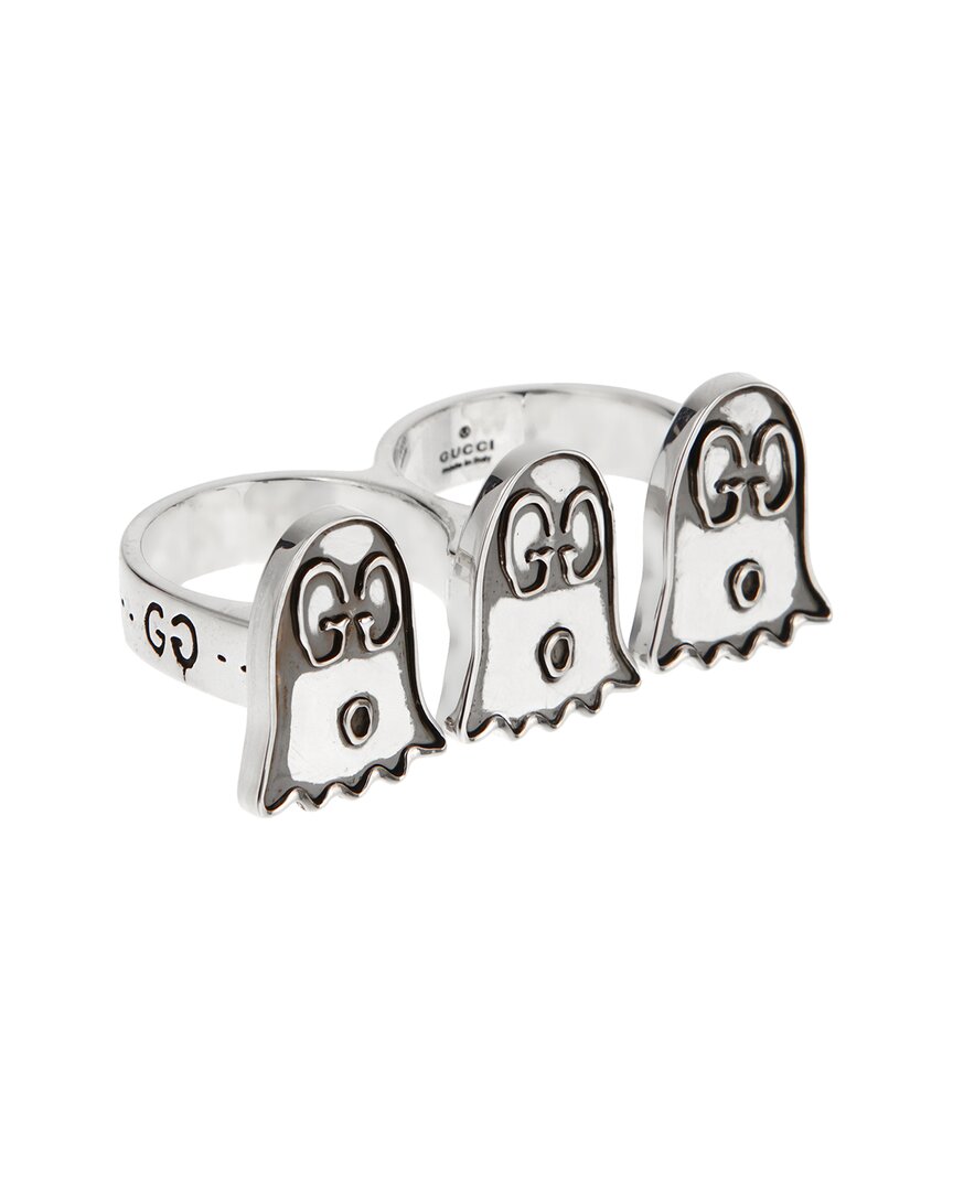 Gucci Silver Ghost 2 Finger Band Large Ring In Metallic