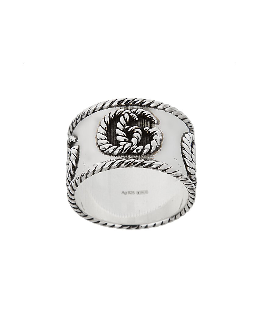 Gucci Silver Interlocking G Band Style Logo Ring In Metallic