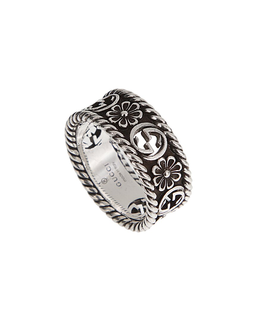 Gucci Silver Interlocking G Flower Band Ring In Gray