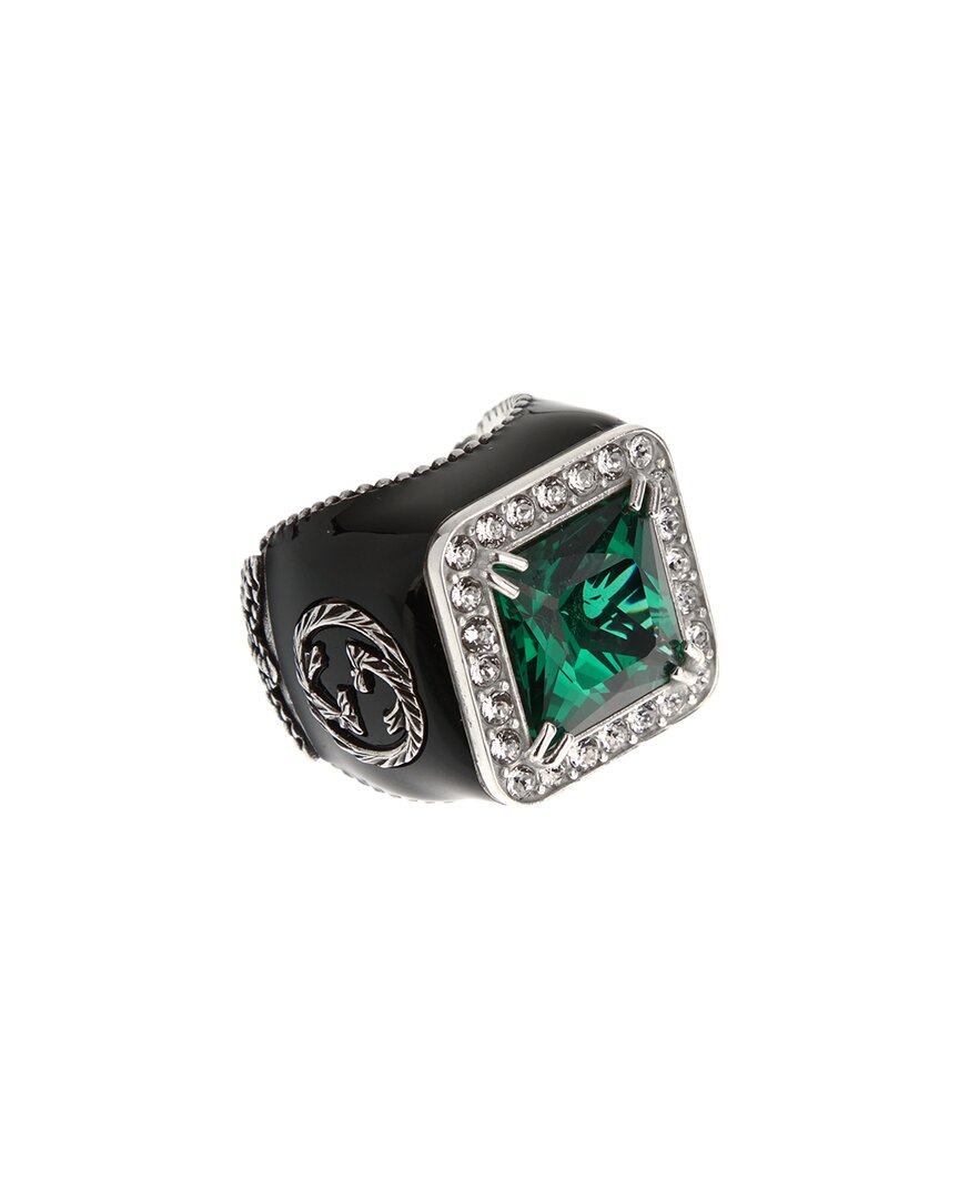 Gucci Silver Interlocking G Ring In Black