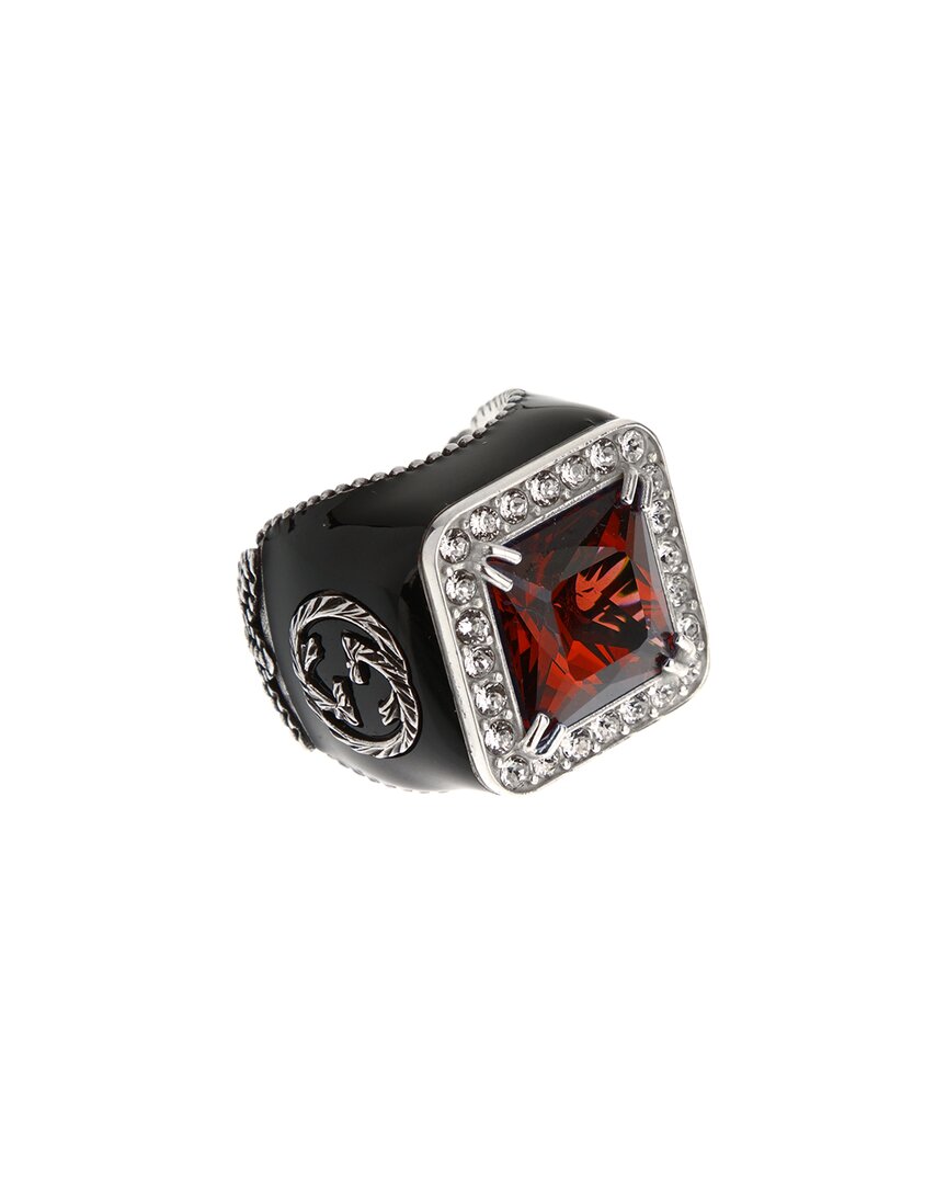 Gucci Silver Interlocking G Ring In Black