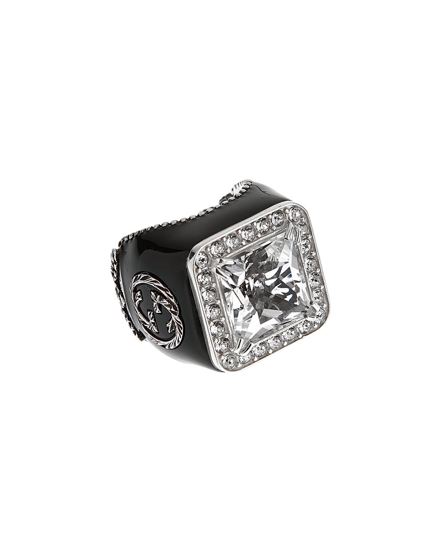 Gucci Silver Interlocking G Ring In Black