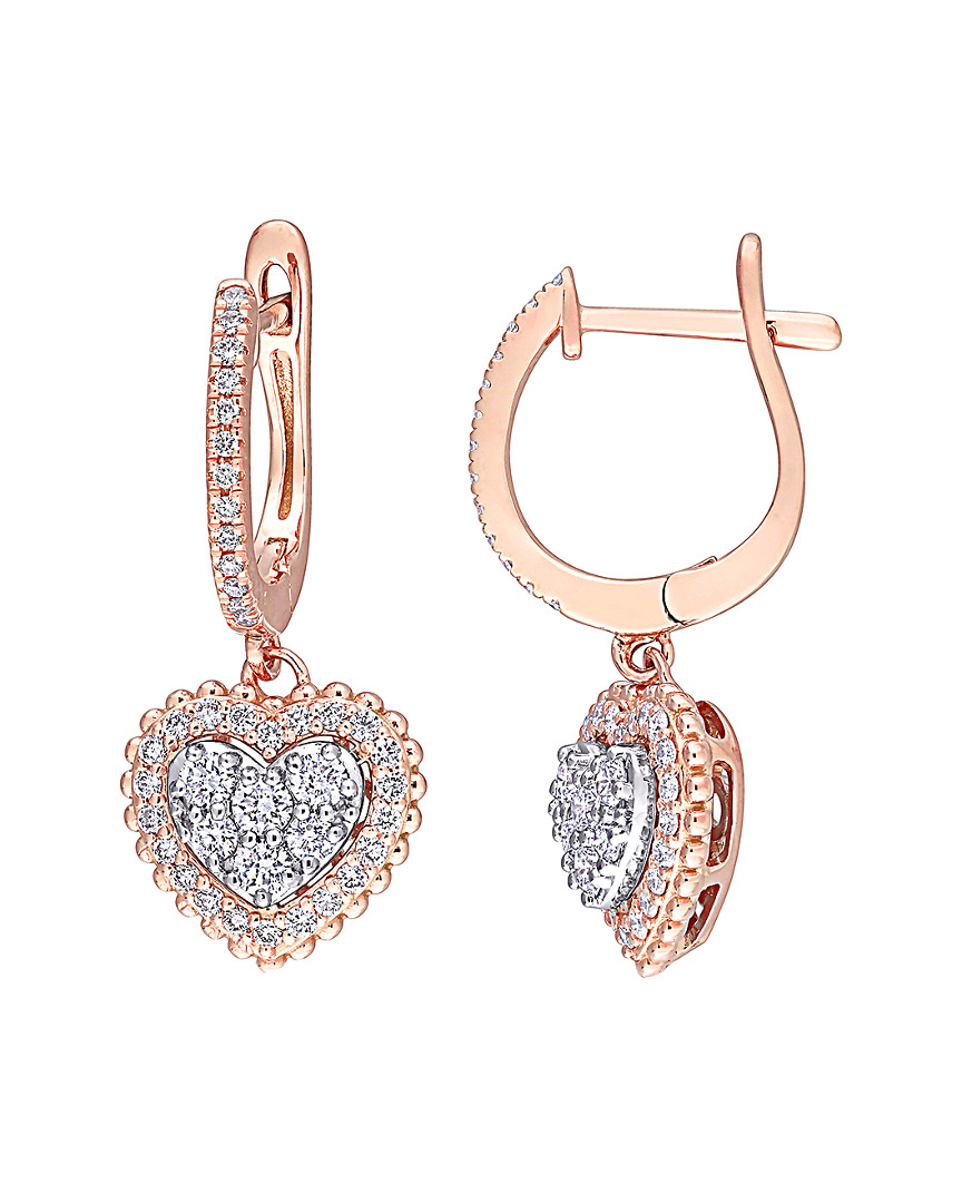 Diamond Select Cuts 14k Rose Gold 0.60 Ct. Tw. Diamond Heart Earrings