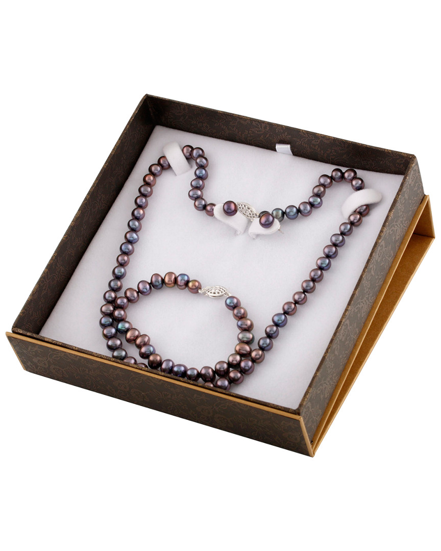 Splendid Pearls Silver 7-8mm Freshwater Pearl Bracelet & Necklace Set