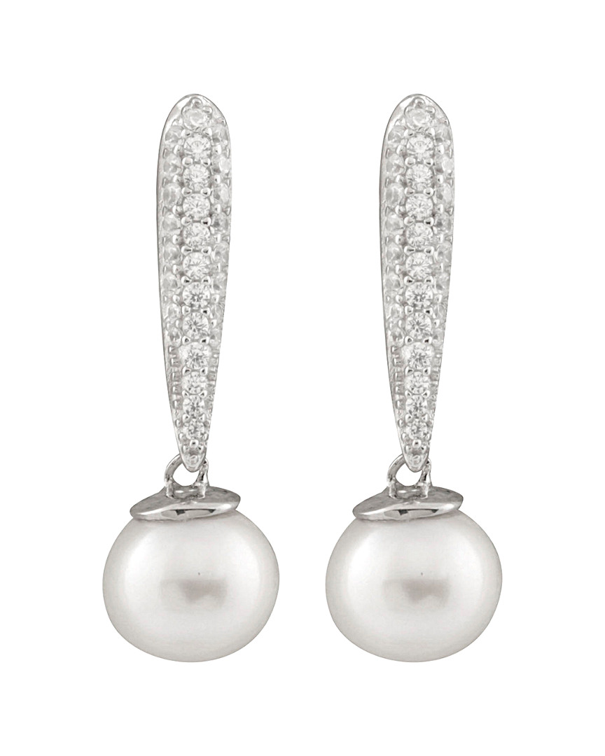 Splendid Pearls Silver 7.5-8mm Freshwater Pearl & Cz Drop Earrings