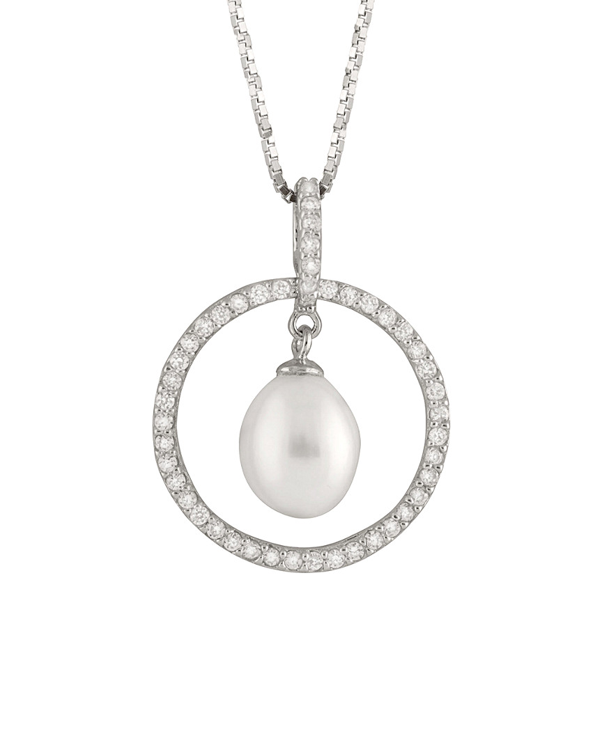 Splendid Pearls Silver 8-8.5mm Freshwater Pearl & Cz Necklace
