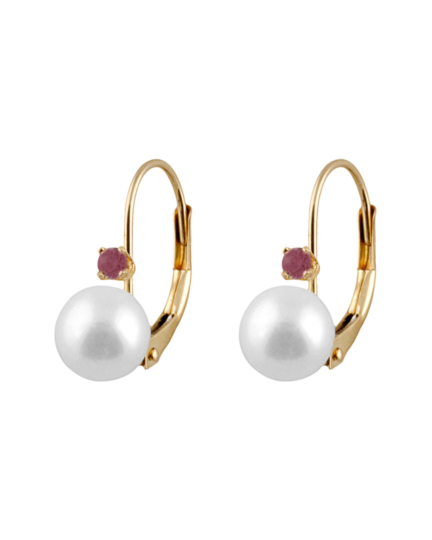 Splendid Pearls 14k 0.10 Ct. Tw. Ruby & 7-7.5mm Freshwater Pearl Drop Earrings
