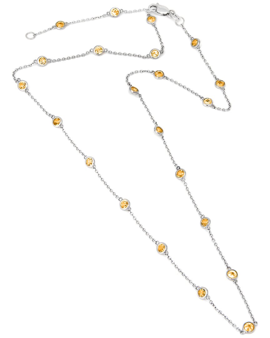 Gemstones Silver 2.39 Ct. Tw. Diamond & Citrine Necklace In Metallic