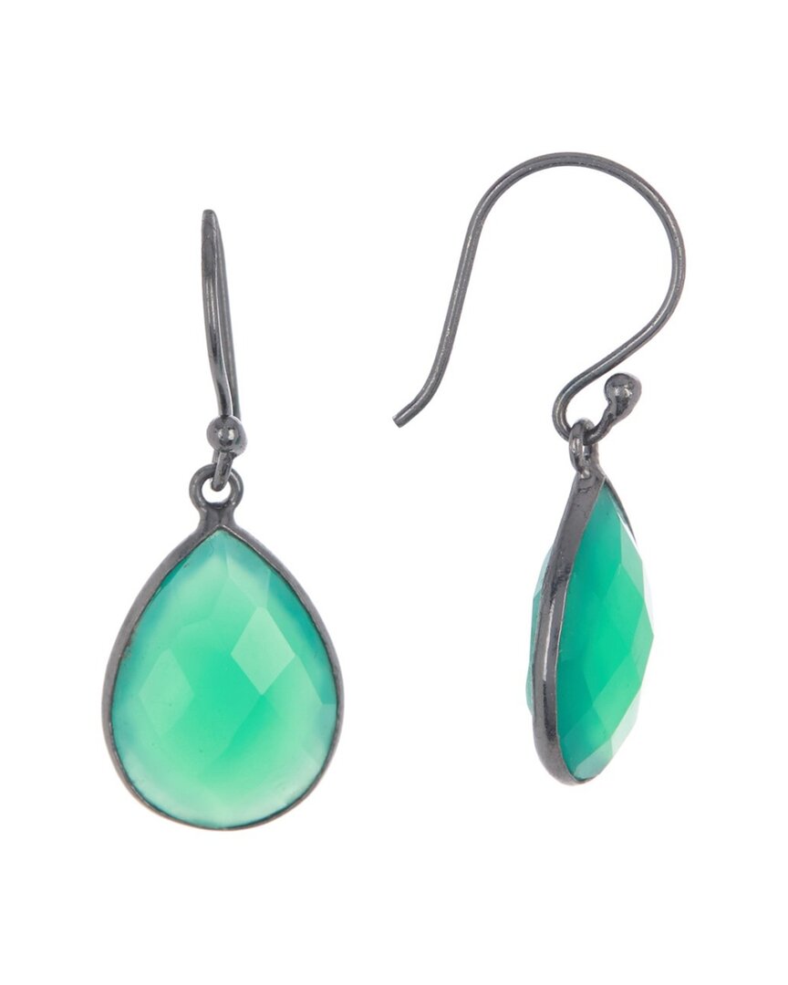 Adornia Rhodium Plated 7.00 Ct. Tw. Green Onyx Drop Earrings In Green