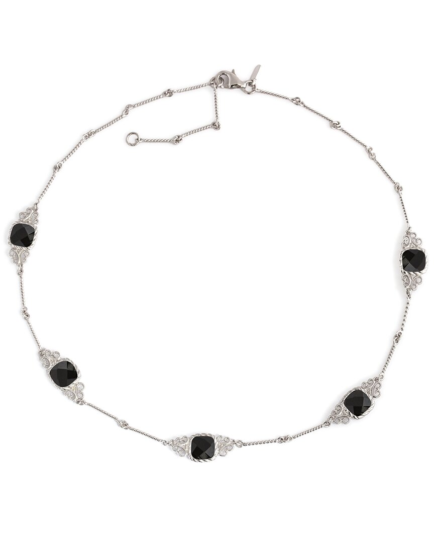 Diamond Select Cuts Silver 0.03 Ct. Tw. Diamond & Onyx Necklace In Metallic