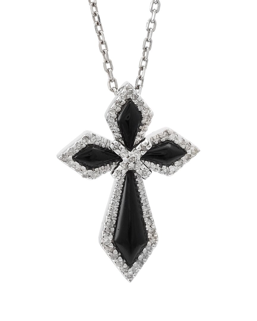 Diamond Select Cuts Silver 0.15 Ct. Tw. Diamond & Onyx Cross Necklace