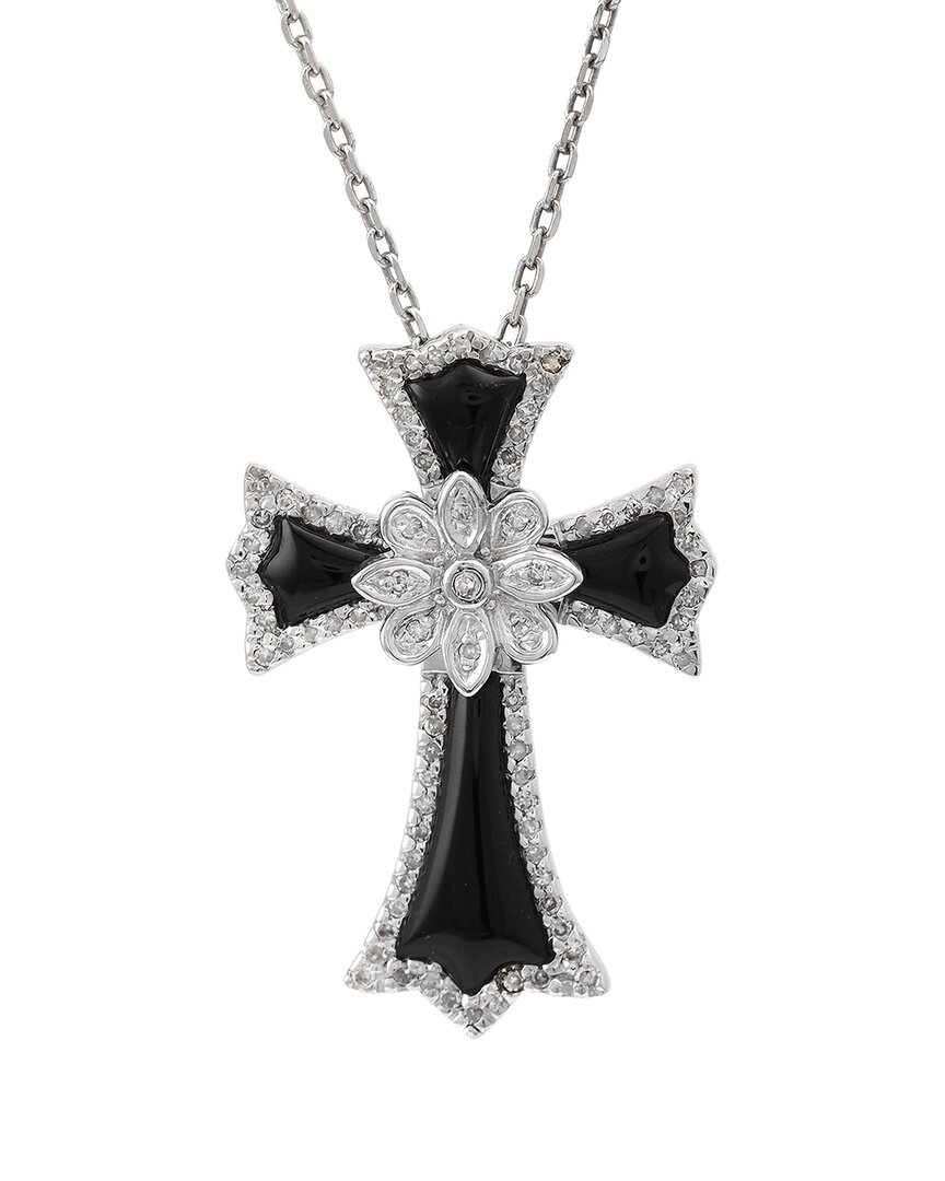 Diamond Select Cuts Silver 0.25 Ct. Tw. Diamond & Onyx Cross Necklace
