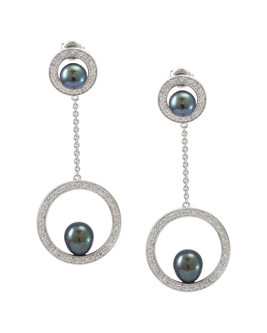 Pearls Silver 0.28 Ct. Tw. Diamond Pearl Earrings