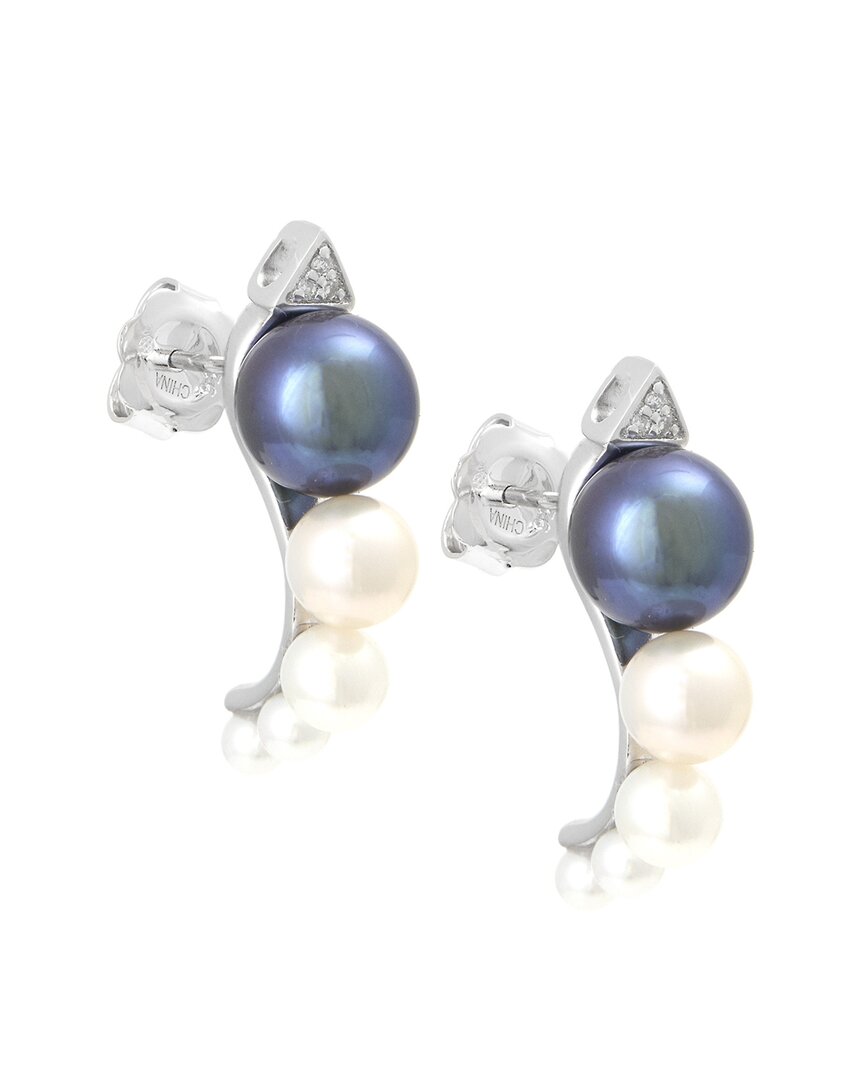 Pearls Silver 0.04 Ct. Tw. Diamond & Pink Topaz 5.7mm Pearl Earrings